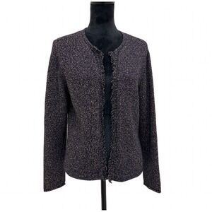 Eileen Fisher Blue Wool Blend Open Frayed Cardigan Knit Sweater Petite Large